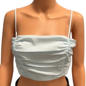 HOUSE OF HARLOW 1960 Cami Crop Top Ruched Fun Cute Stretchy Baby Blue NWT Medium